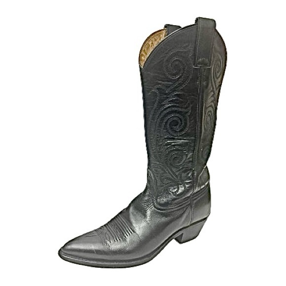 Tony Lama 1974 Women's Size 7 B Shoes Black Leather Roper Western Cowboy Boots - Picture 2 of 10